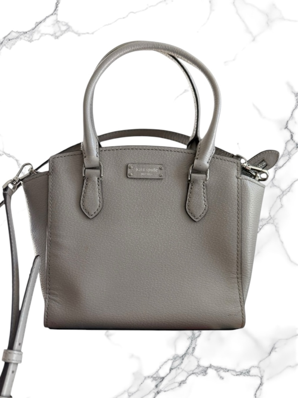 Kate‎ Spade Jeanne Satchel Cement Gray Pebbled Leather Crossbody Bag ✨